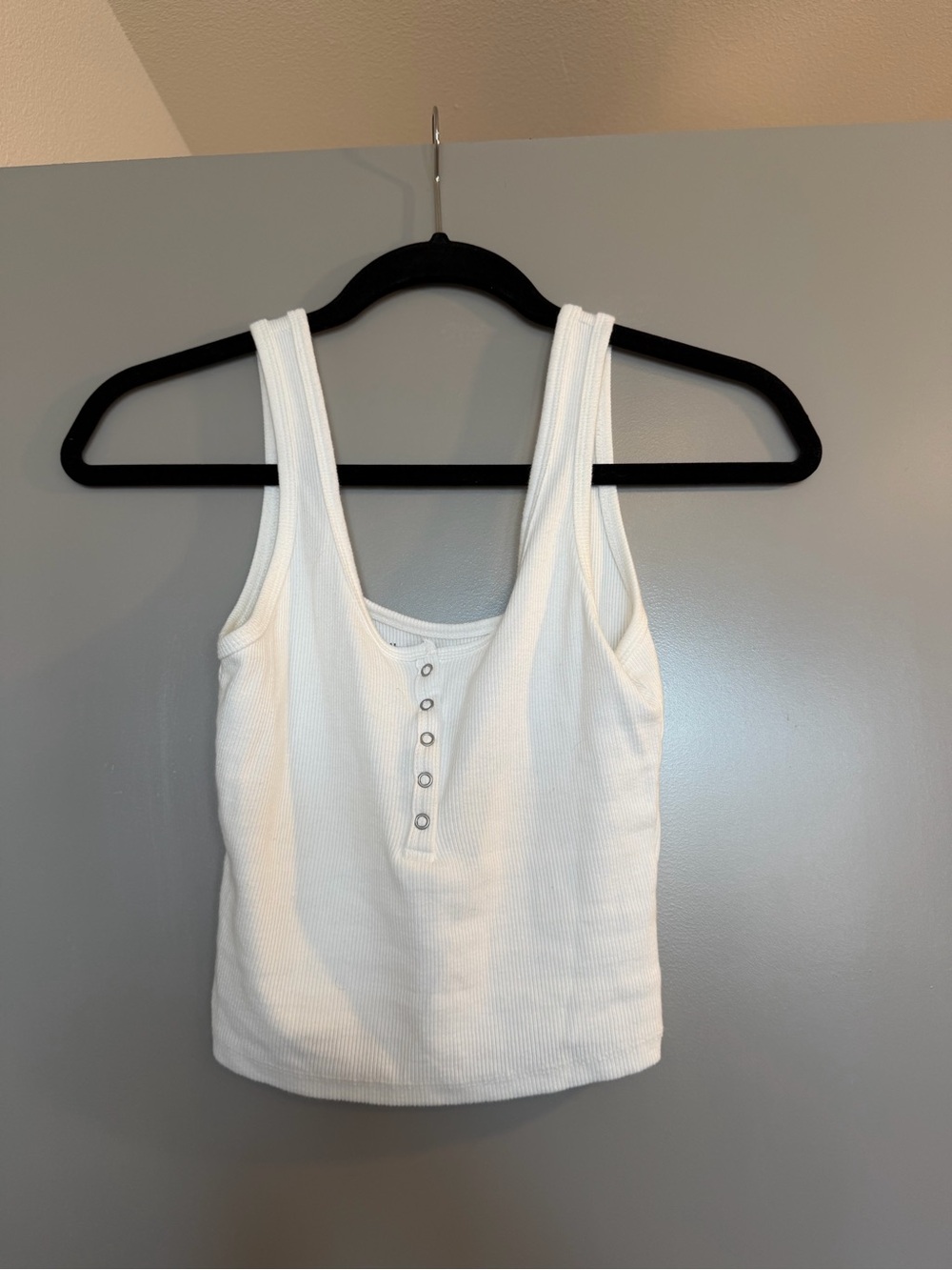 Abercrombie & Fitch White Ribbed Henley Tank